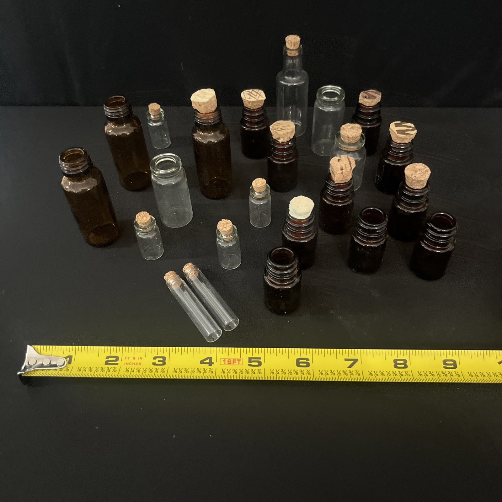 Bulk Lot 24 Mini Glass Bottles Vials Cork Top Apothecary Amber Clear Craft DIY