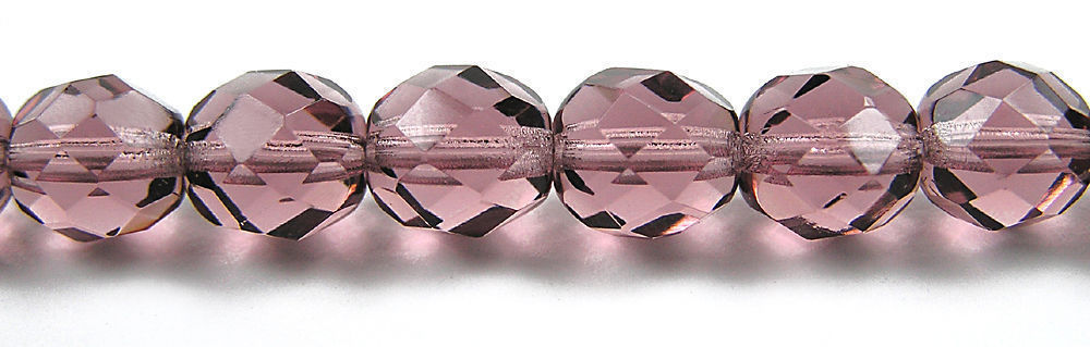Czech Fire Polished Round Faceted Glass Beads in Light Amethyst, 16″ lt. purple