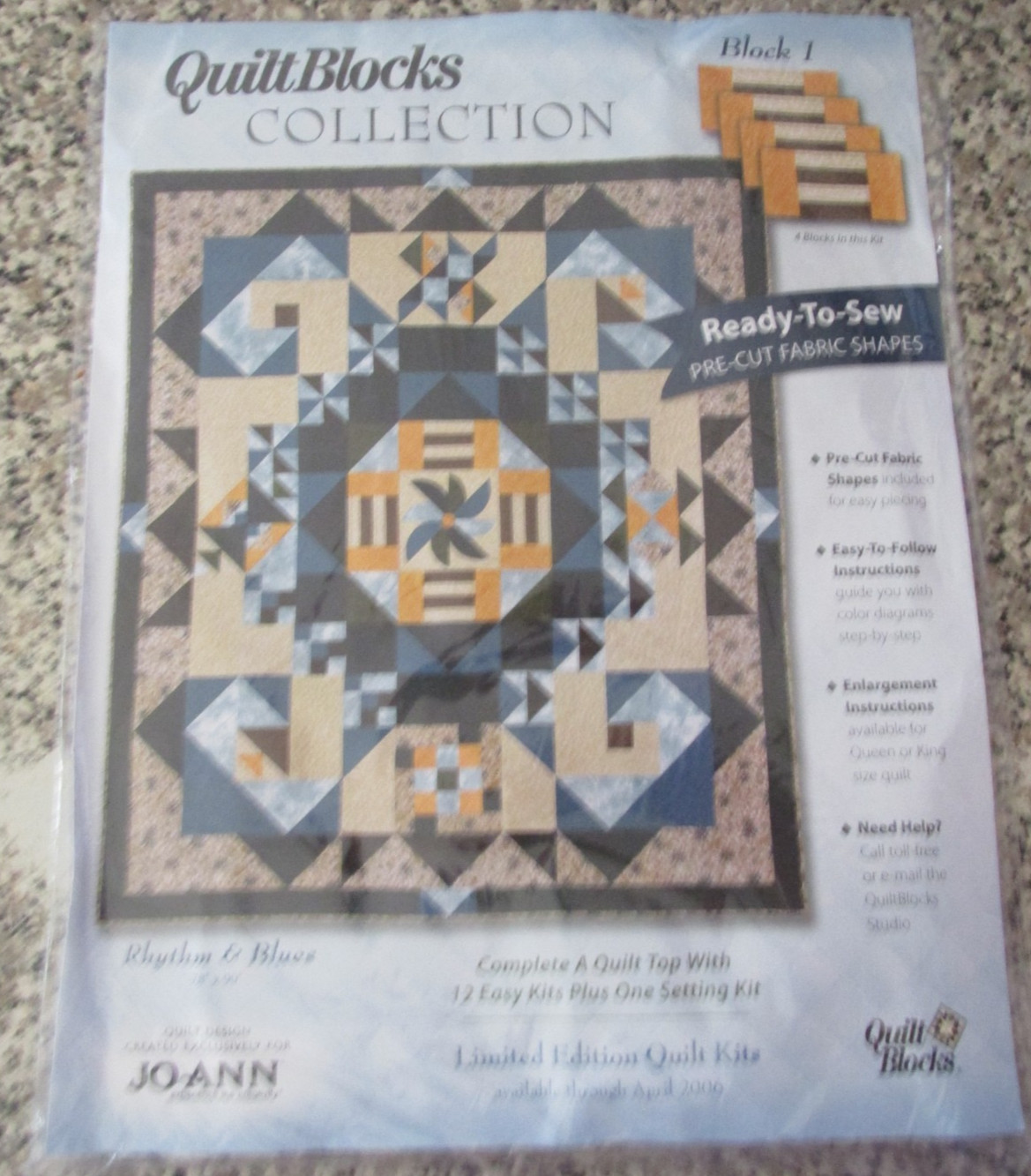 JoAnn Rhythm and Blues Quilt Block Of The Month Number 1 Sealed Makes 4
