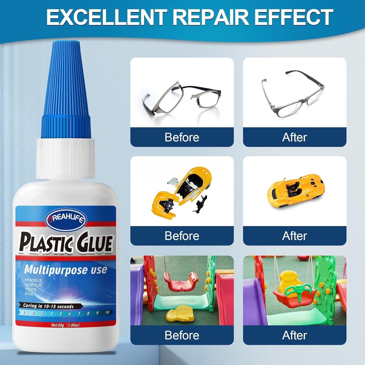 Super Glue for Plastic Repair, 30G Plastic Glue Strong Adhesive, Heavy Duty 👌
