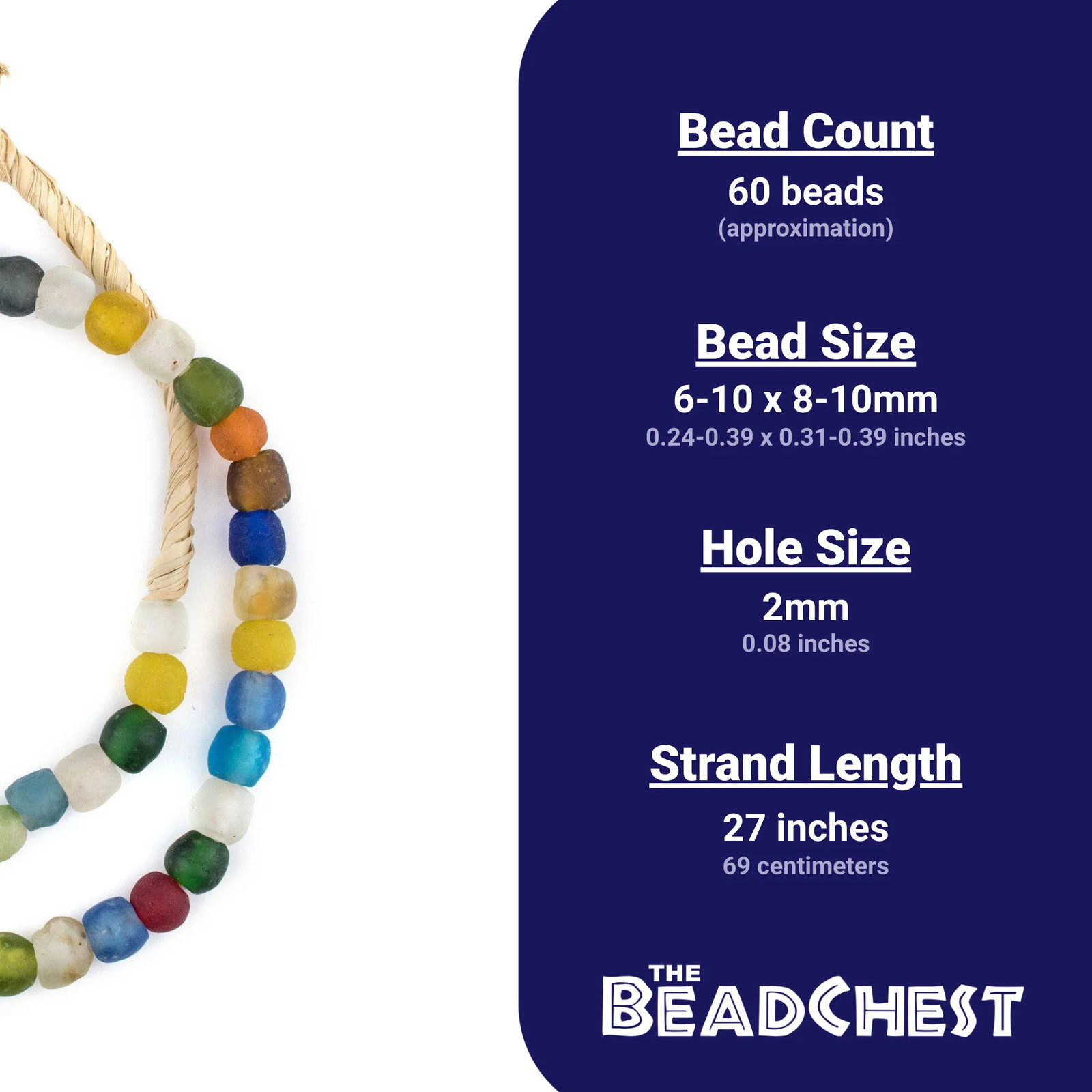 Multicolor Recycled Glass Beads 9mm Ghana African Sea Glass Round Large Hole