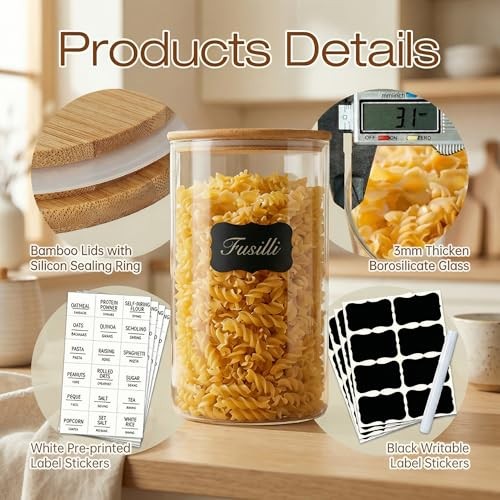Extra Large Glass Flour and Sugar Storage Containers with 132oz 2 Pack
