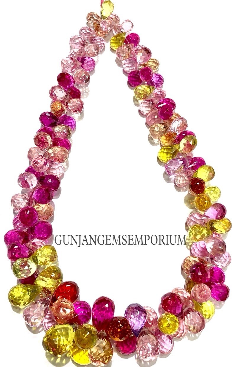 PADPARADSCHA Sapphire AAA+ Pink Sapphire BrioletteFaceted Teardrop Beads