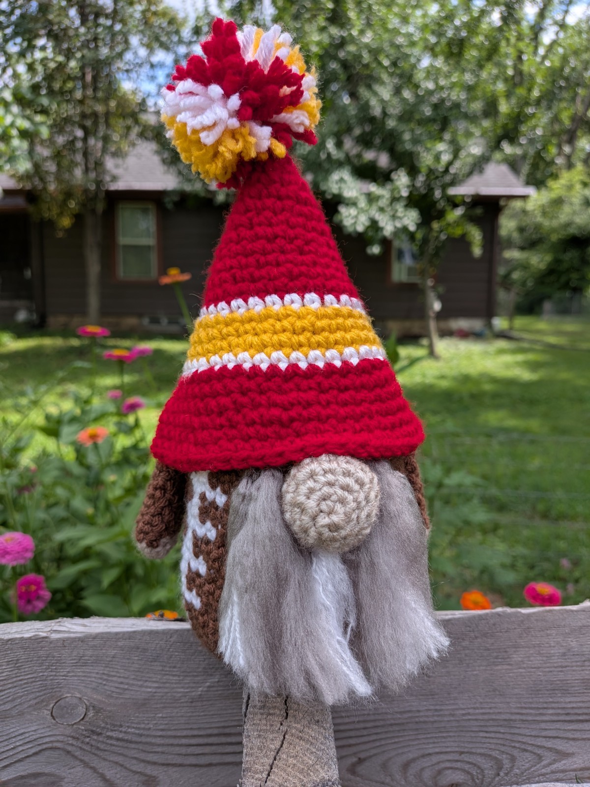 Crochet Football Gnome Handmade (Red and Yellow)