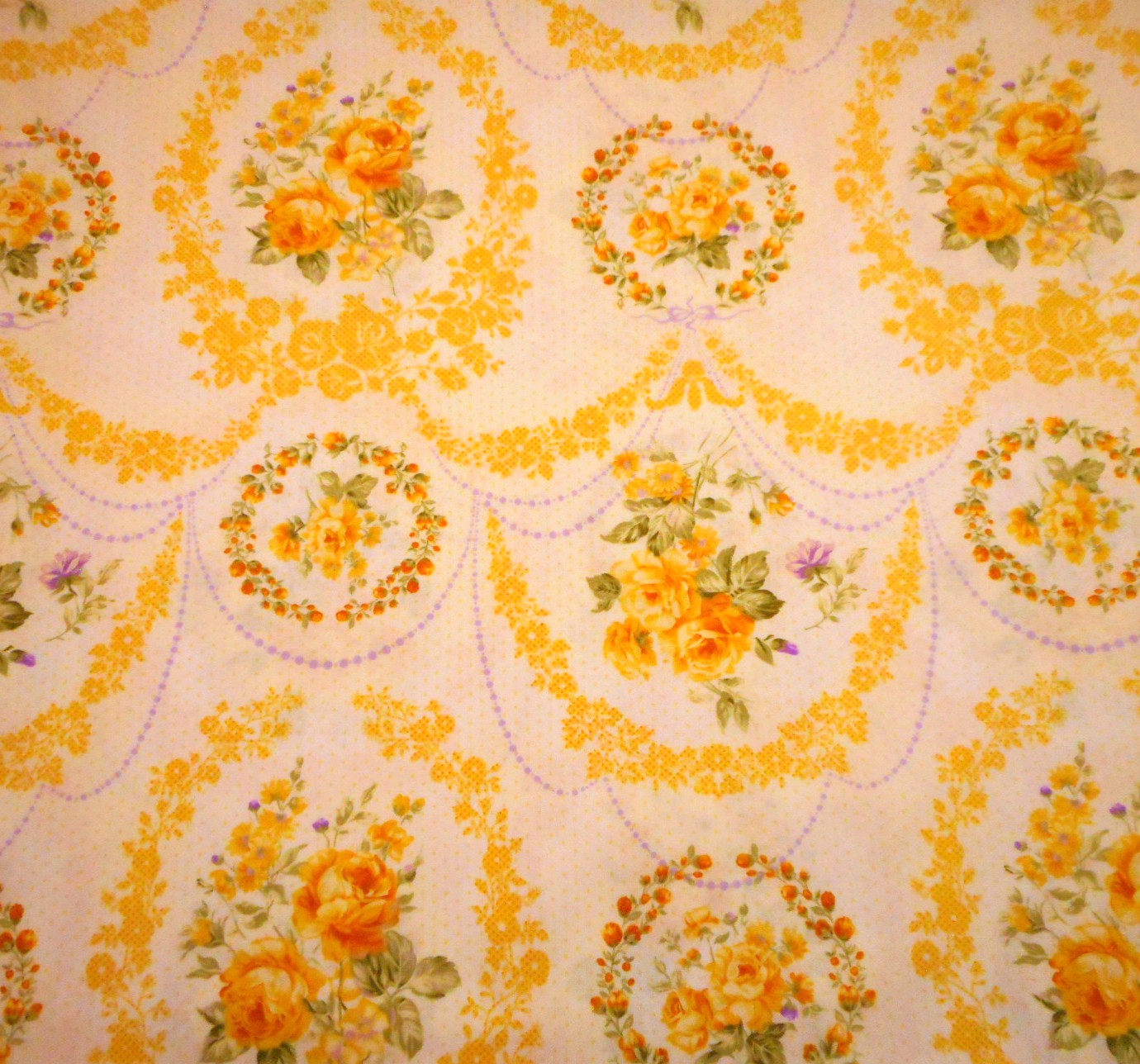 Quilt Fabric By Half-Yard Yellow Roses on Ivory Eleanor Burns Premium Cotton C