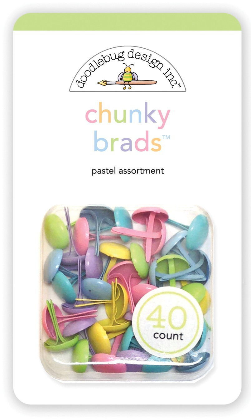 Crafts Doodlebug Chunky Brads Pastel Colors Pink Green Yellow Blue Purple 40/Pkg