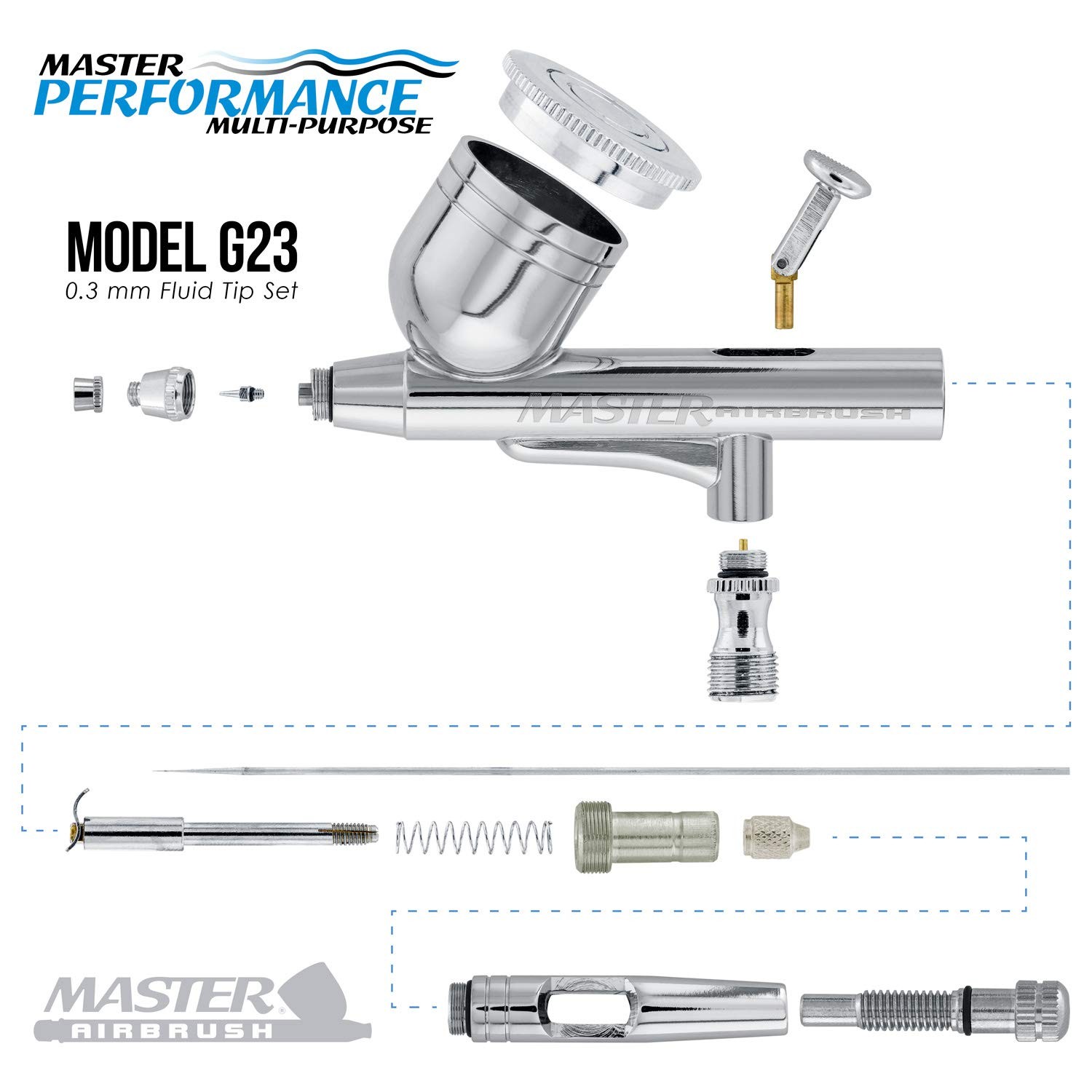 G23 Multi-Purpose Dual-Action Feed Airbrush Kit with 0.3mm Tip, 1/3oz Cup, Cu…
