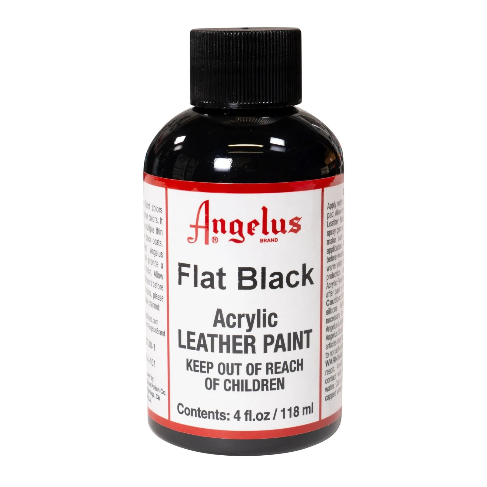 Angelus Brand Acrylic Leather Paint Waterproof – Color Flat Black 4 fl.oz/118ml.