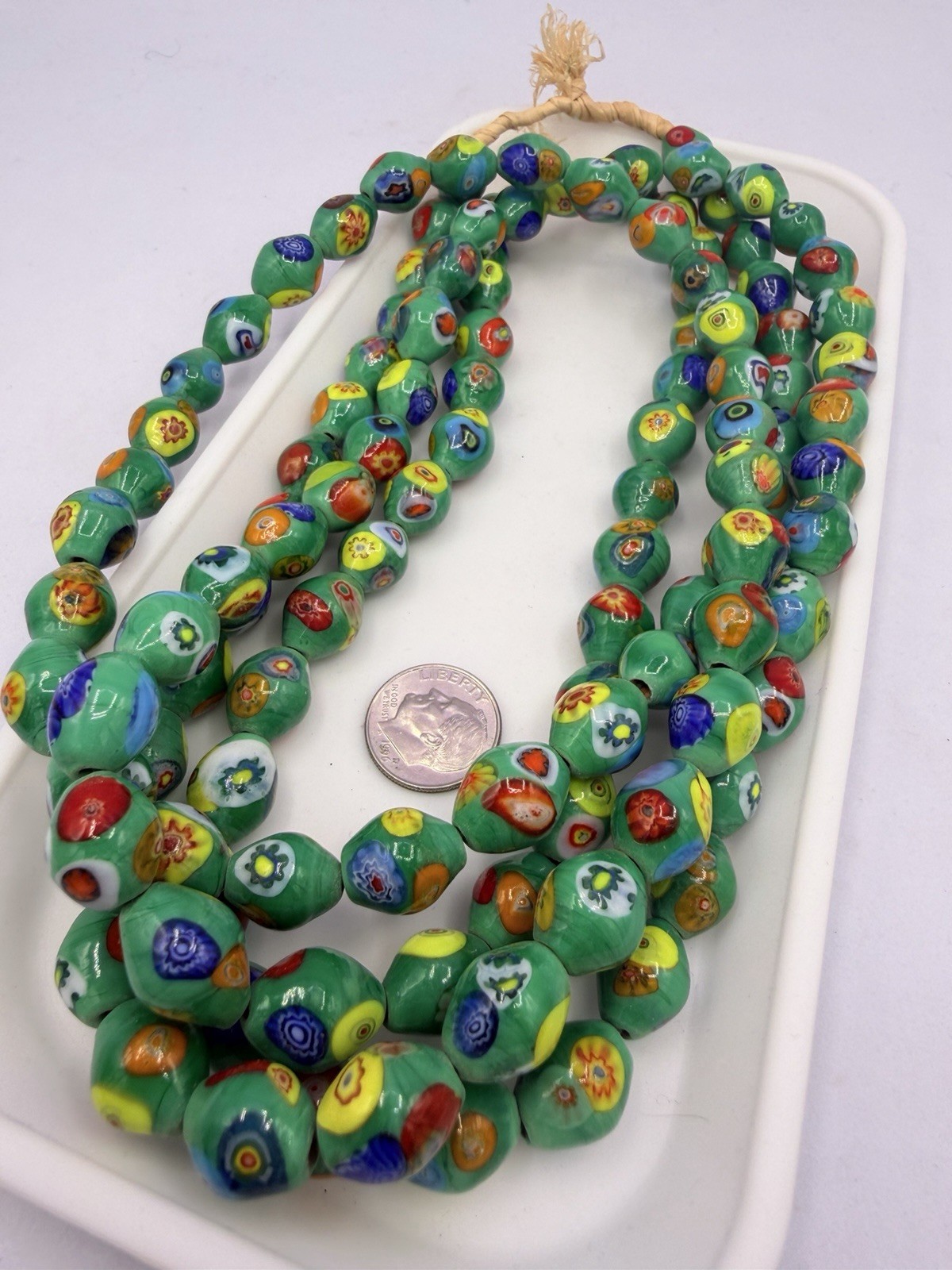 118 Pcs Green Vtg Millefiori Oval Barrel Beads 10x12mm Handmade Jewelry Making G