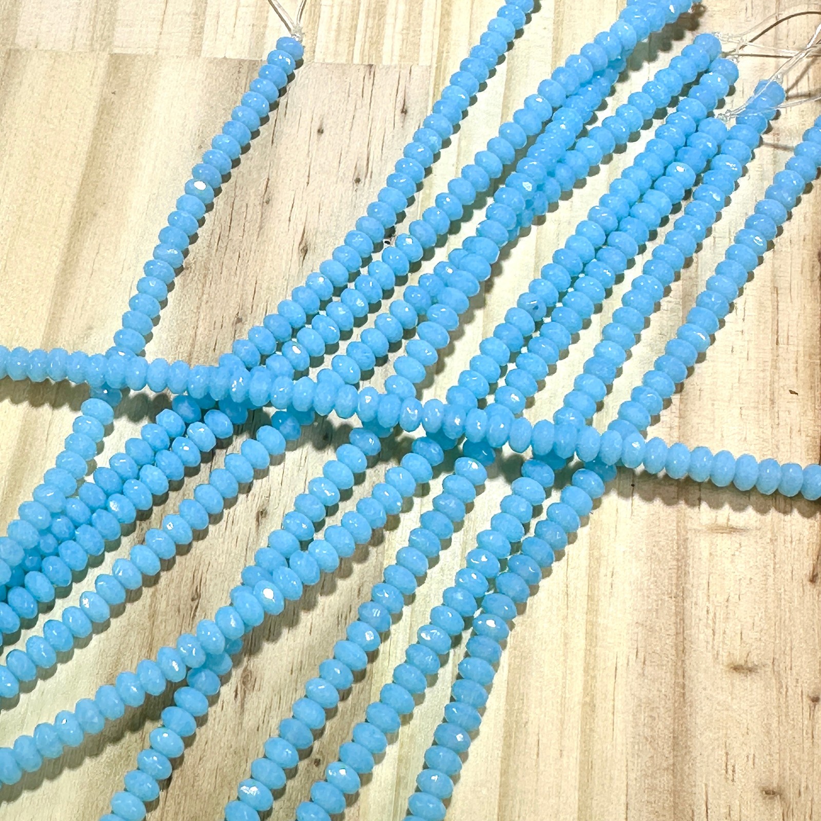 Czech Faceted Glass Doughnut Shaped Beads 3x5mm Aqua Blue Opal tire/donut 58pcs