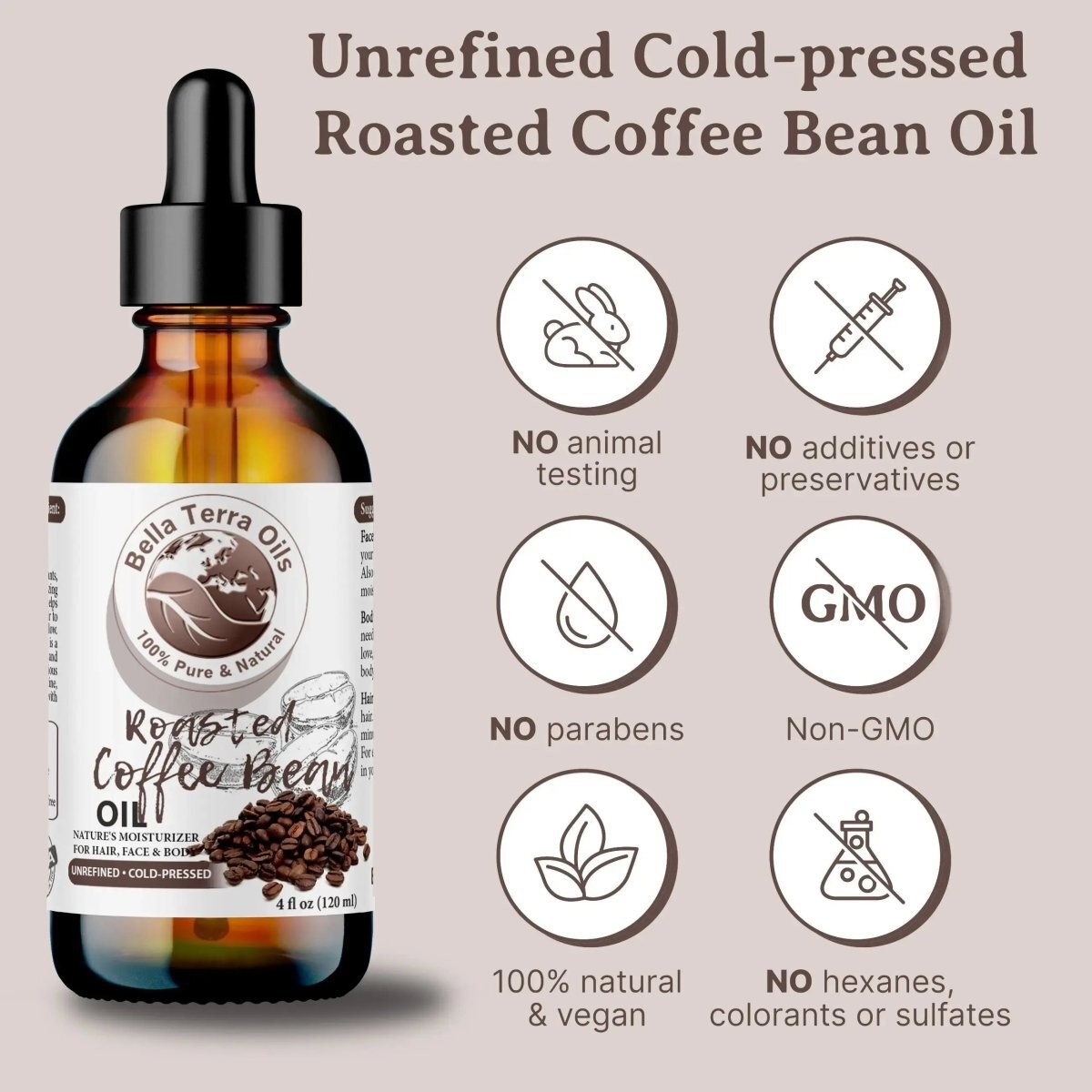 Roasted Coffee Bean Oil 100% Pure Skin Hair Face Anti-Aging Moisturizer