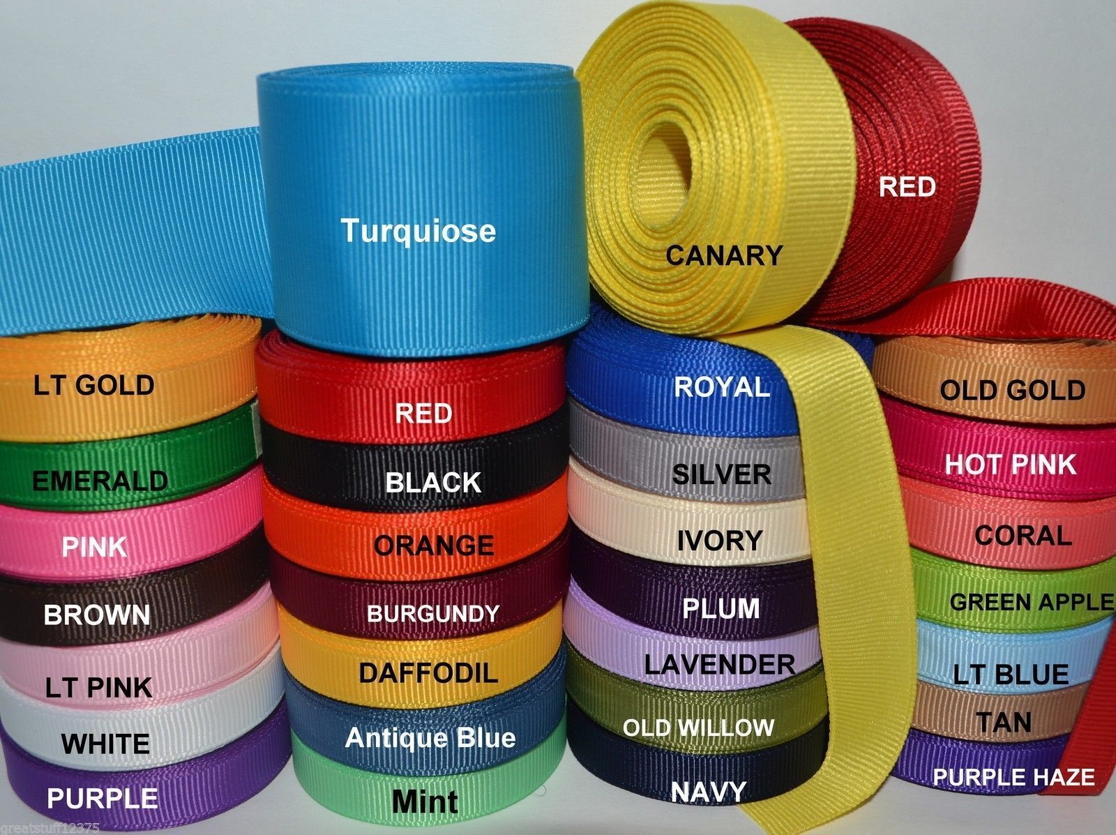 3/8″, 5/8″, 7/8″, 1.5″ Grosgrain Ribbon 5 Yards of 1 Color Solid Bulk Wholesale