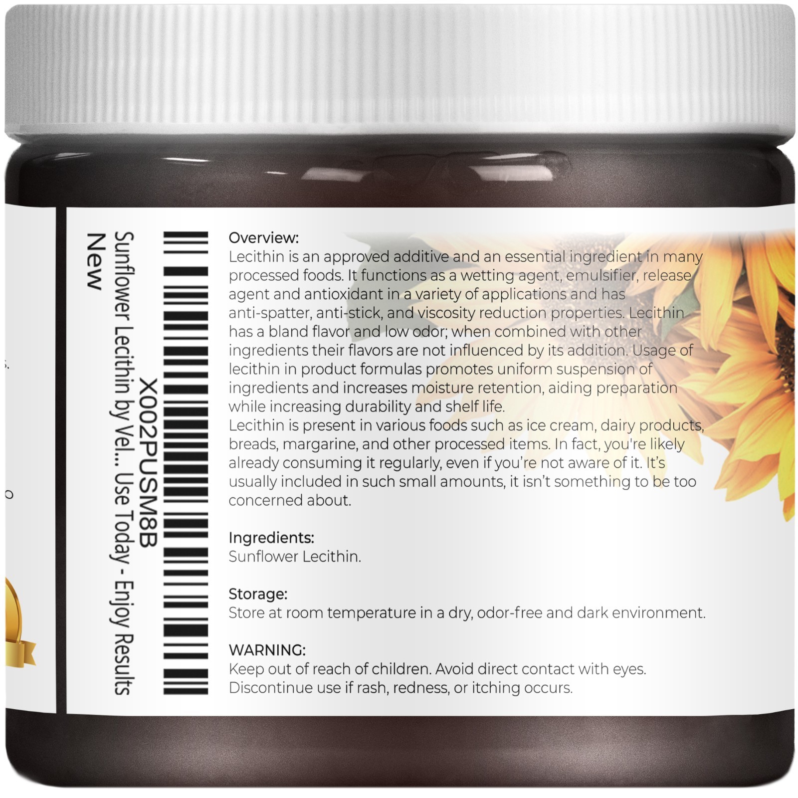 Sunflower Lecithin by Velona 2oz-7lb Unrefined Cold Pressed Hair Body Skin Care