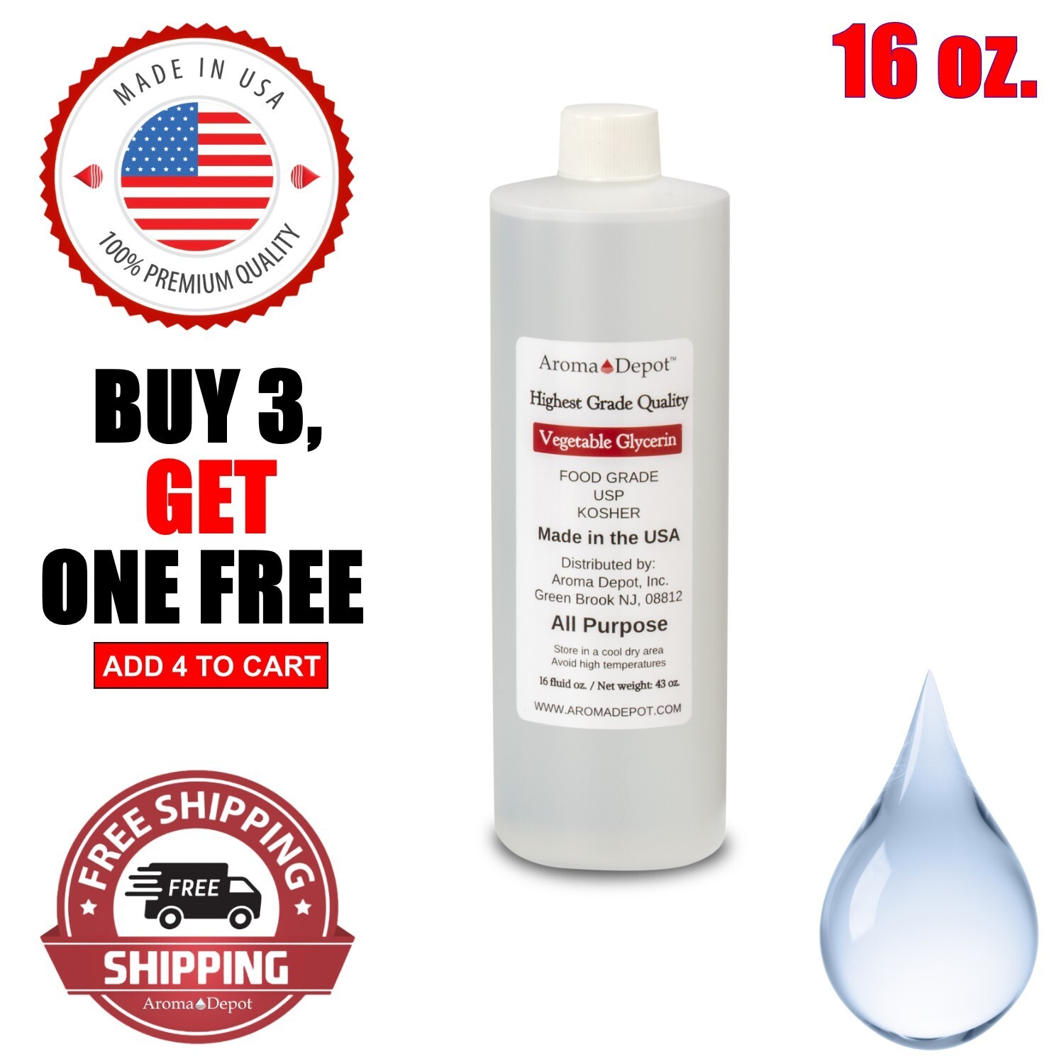 16 oz Vegetable Glycerin Non GMO 99.9% USP Kosher Pure VG Food Grade USP