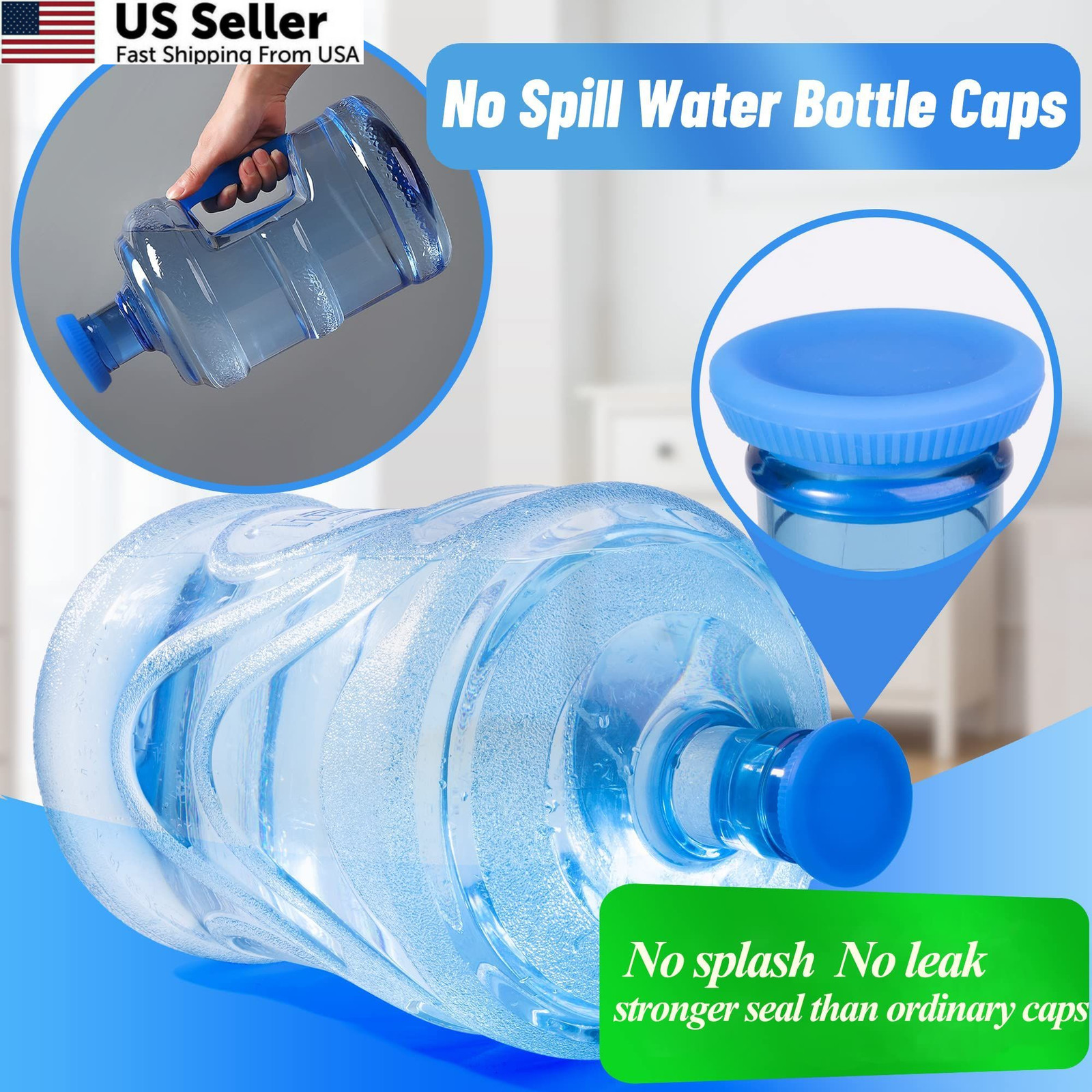 3 & 5 Gallon Water Jug Caps Reusable – Non-Spill 55mm Bottle 55mm, Blue
