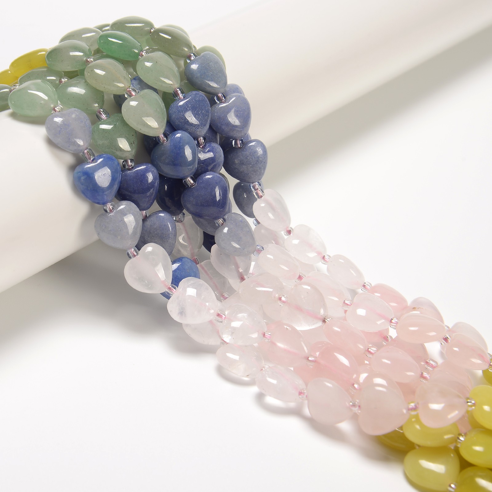 Gradient Multi-color Gemstone Smooth Heart Shape Beads Size 12mm 15.5” Strand