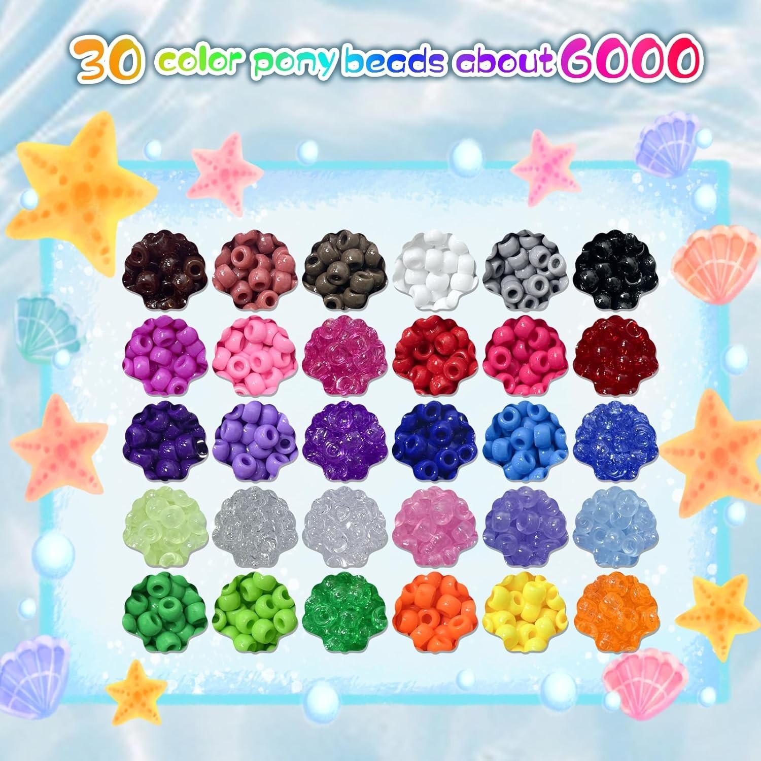 5700Pcs Pony Beads Bulk,30Colors Rainbow Kandi Bead for Hair Braiding Friendship