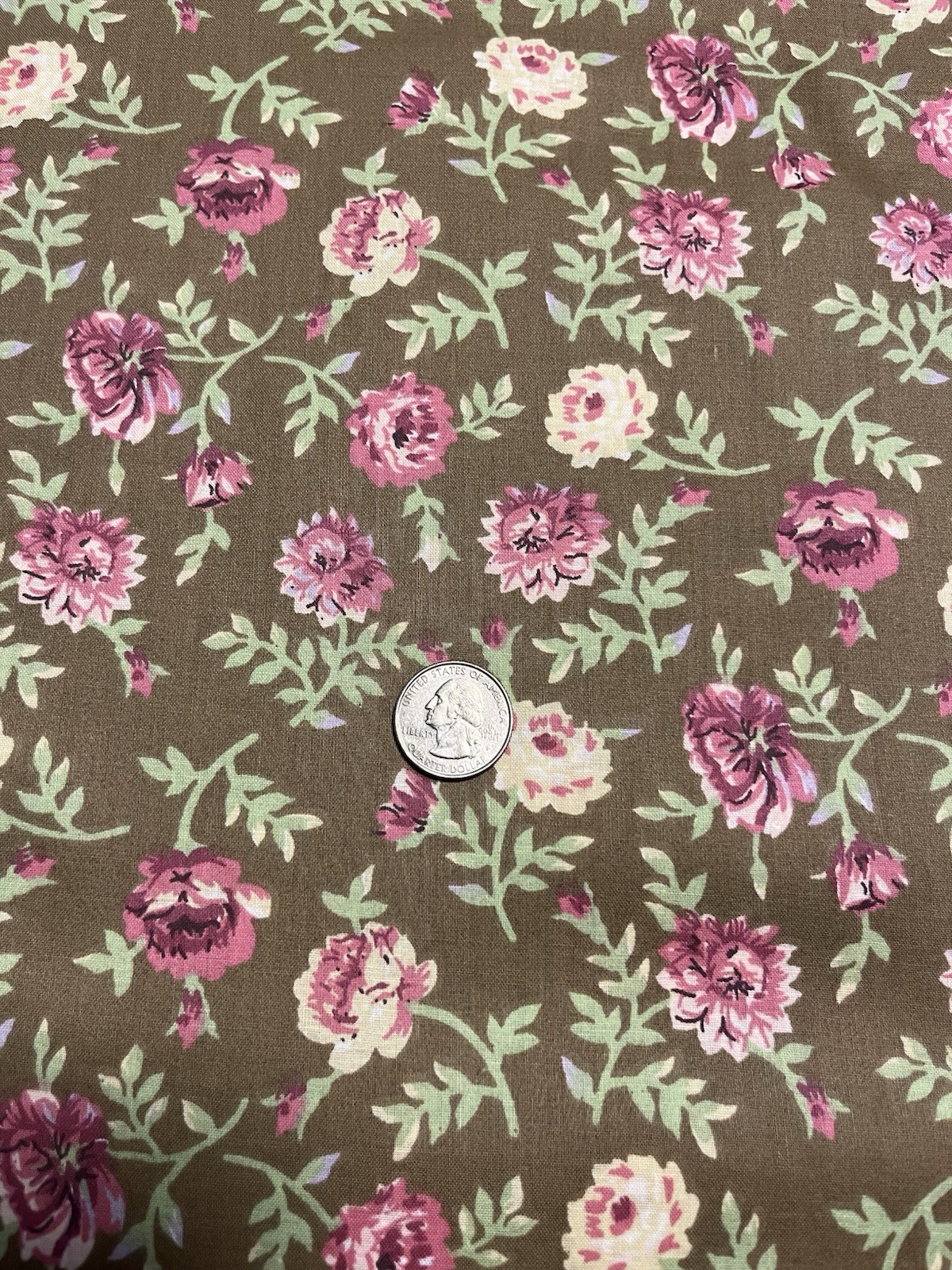Brown with Pink Flowers Fabric (1 yard)