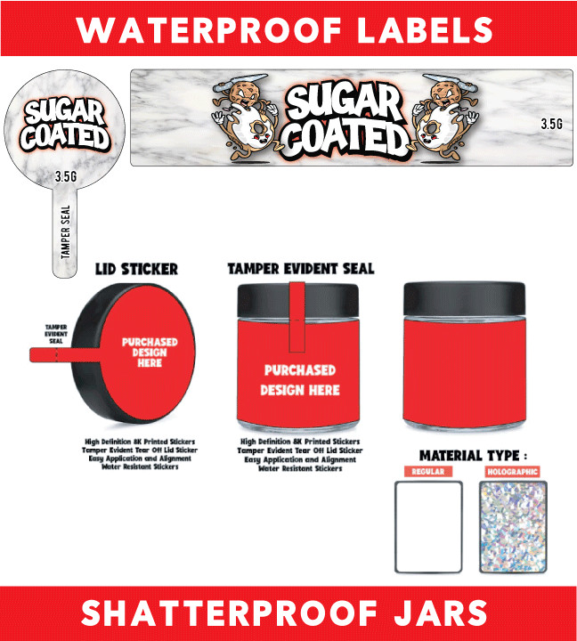 3oz Food Grade Jars & Top – Waterproof Top & Side Label Set – Tamper ( 50pack )