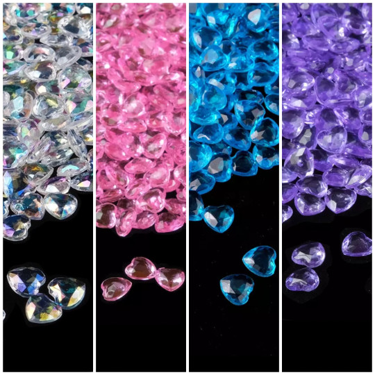 6mm iridescent hearts – AB clear, pink, purple, blue