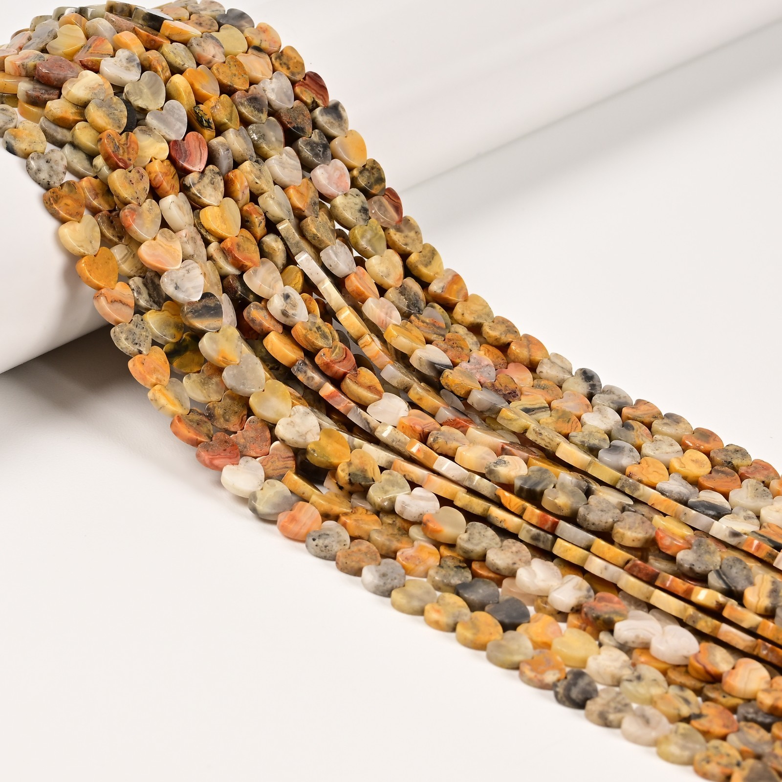 Mixed Gemstone Flat Heart Shape Beads Size 6mm 15″ Strand