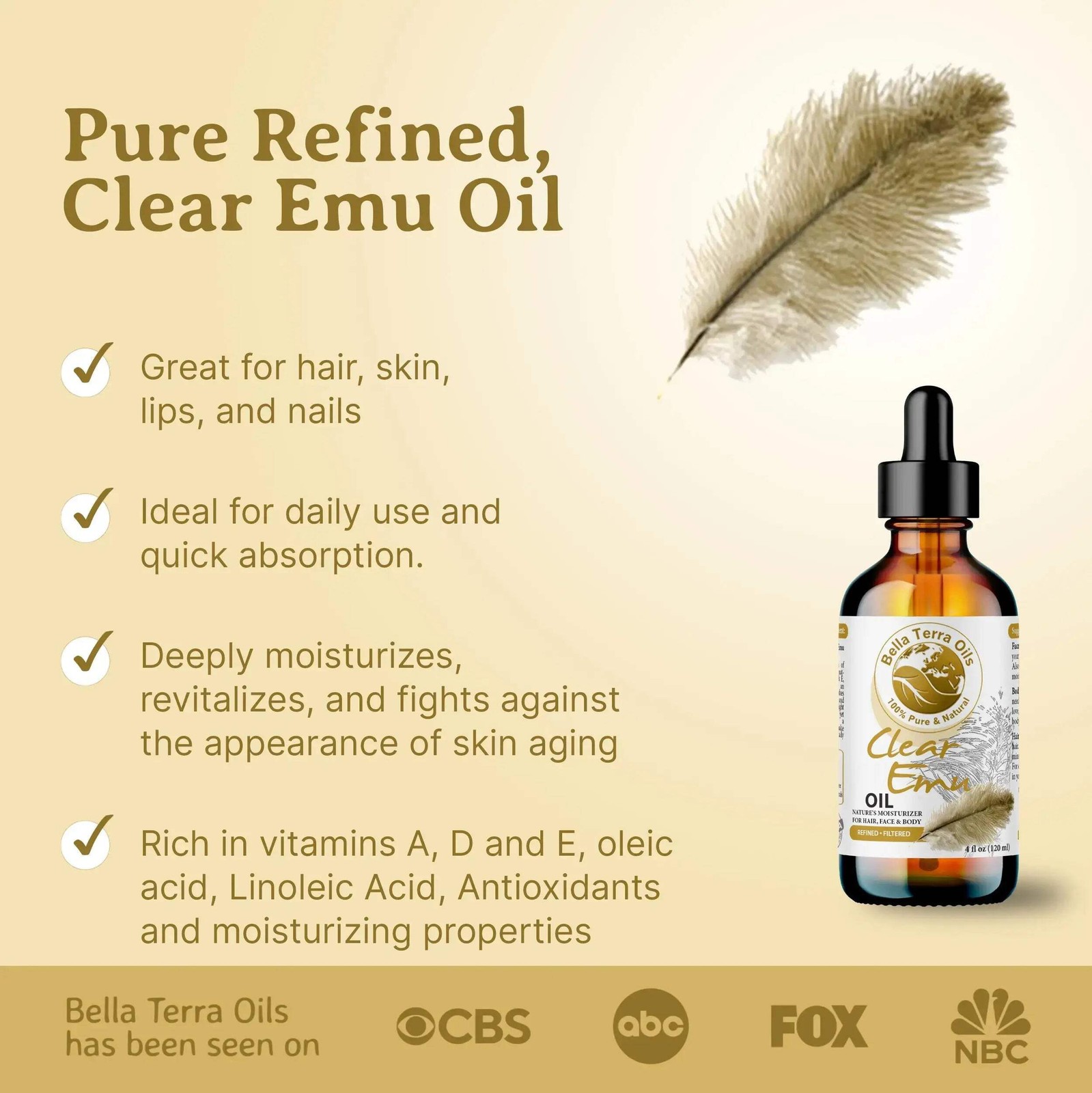 Clear Emu Oil – 16oz | Ultra-Refined, Premium Moisturizer for Skin & Haircare