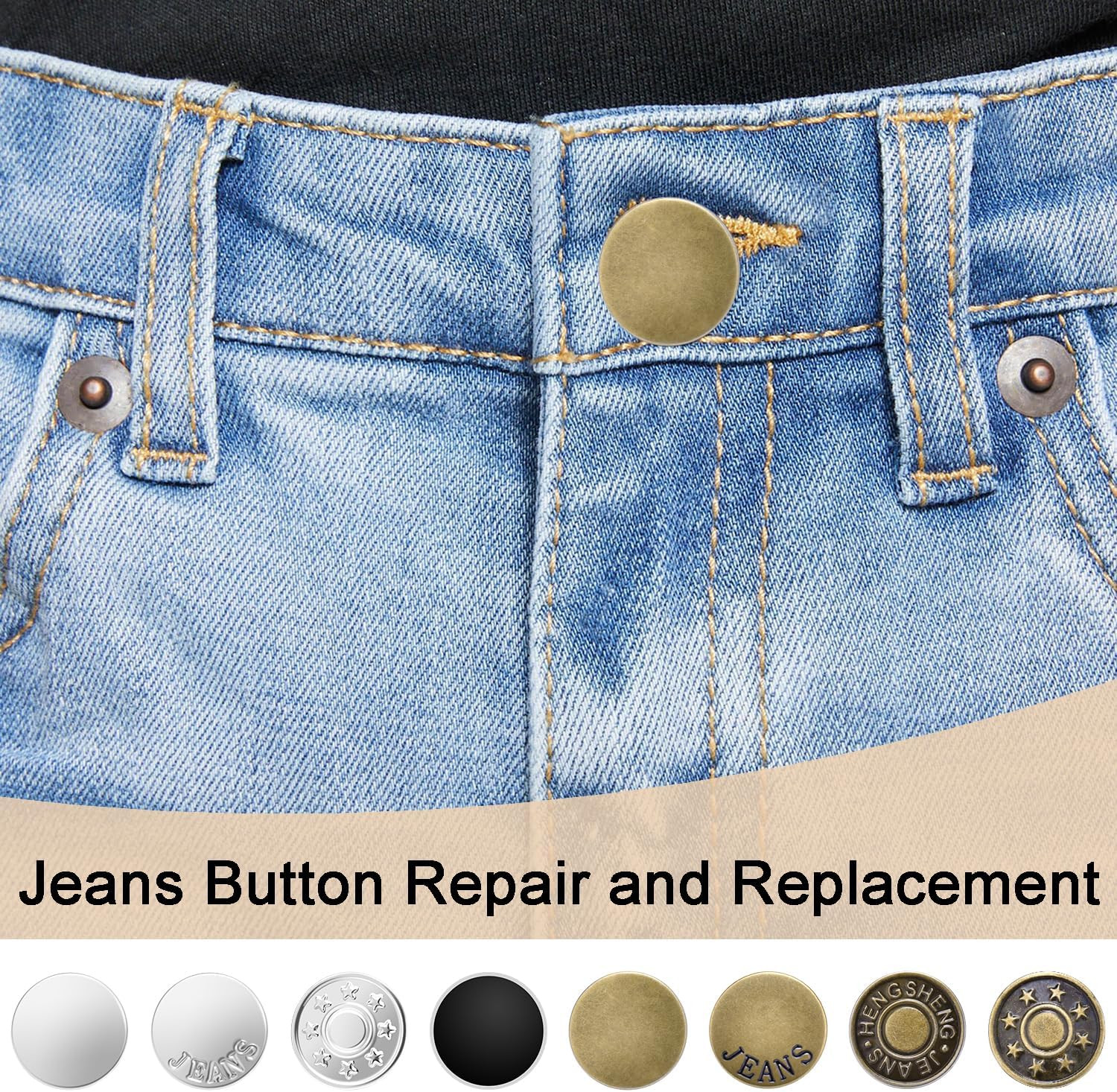32 Sets 17mm Pants Button Replacement, No-Sew Metal Jean Buttons with Screwdrive