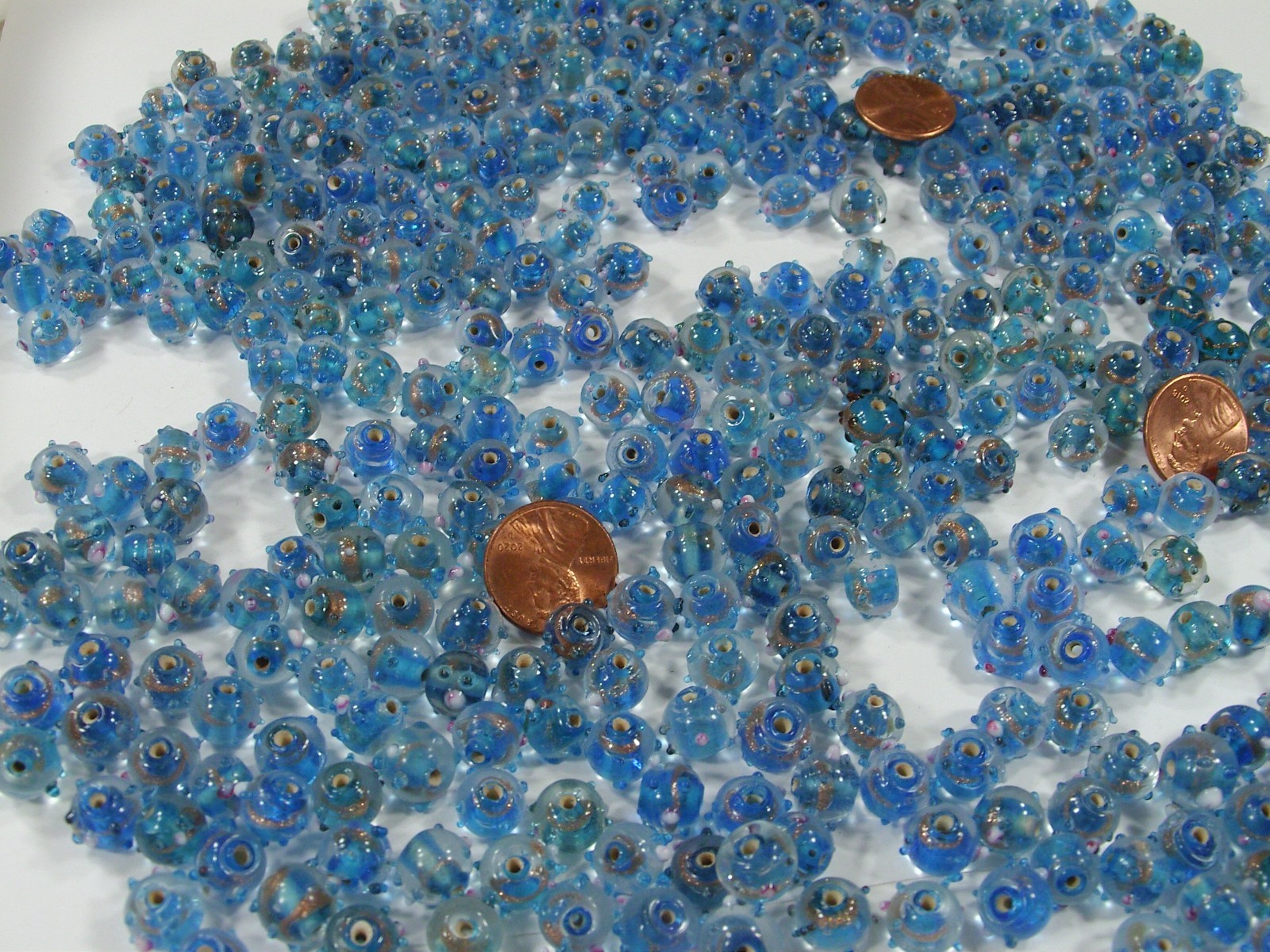2 Pounds Blue India Handmade Fancy Bumpy Glass Beads Wholesale Bulk (HQP-3) ⭐