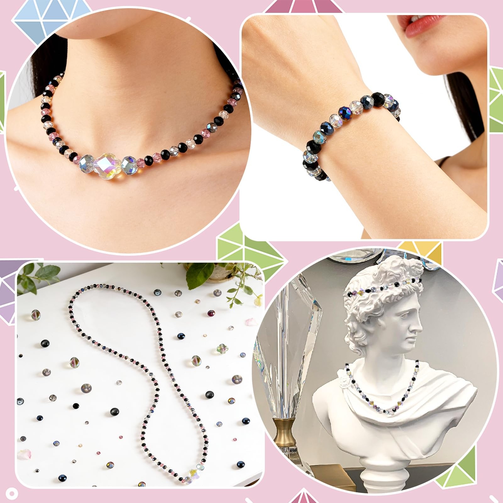 636pcs Glass Beads for Jewelry Making – Black Craft Crystal Beads with Loose …