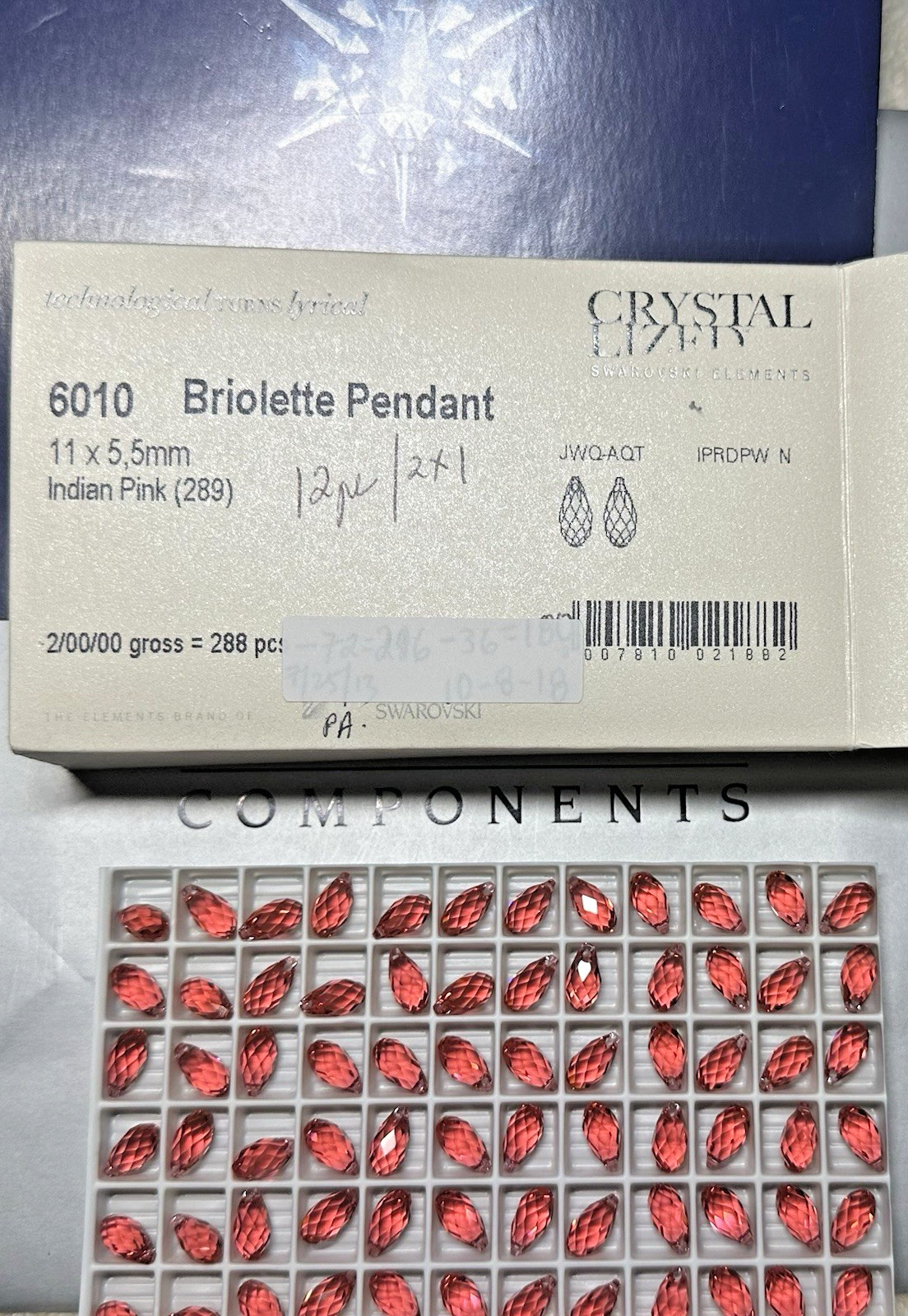 Swarovski Briolette Pendant 6010 11 x 5.5 mm Indian Pink 12Pcs Pack Austria