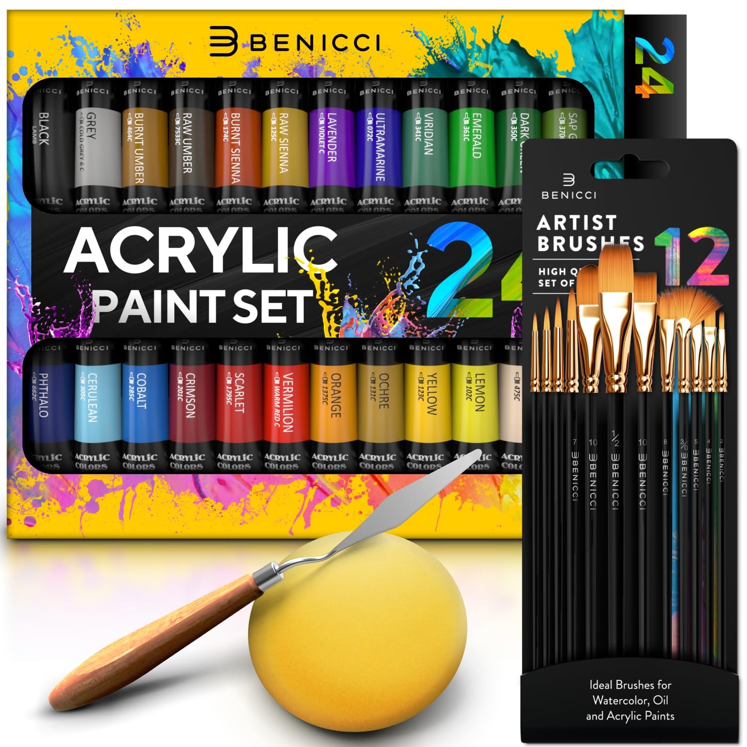 Complete Acrylic Paint Set – 24х Rich Pigment Colors – 12x Art Multi Color