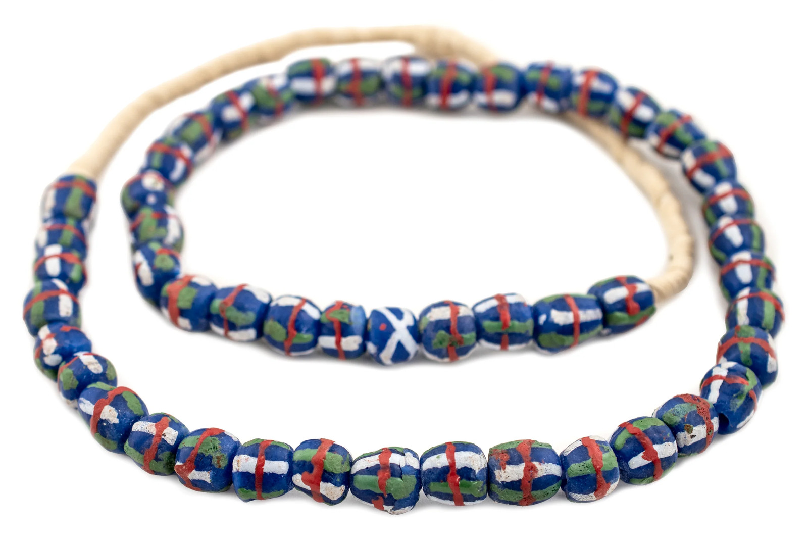 Blue French Cross Krobo Beads 11mm Ghana African Round Glass Large Hole Handmade