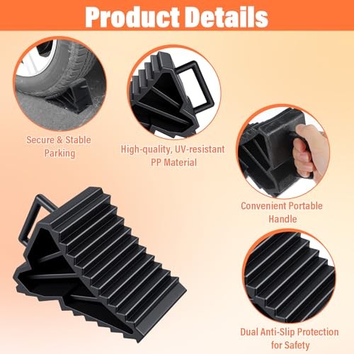 4 Pack Wheel Chocks for RV Trailers & Camper, Heavy Duty Non-Slip Tire