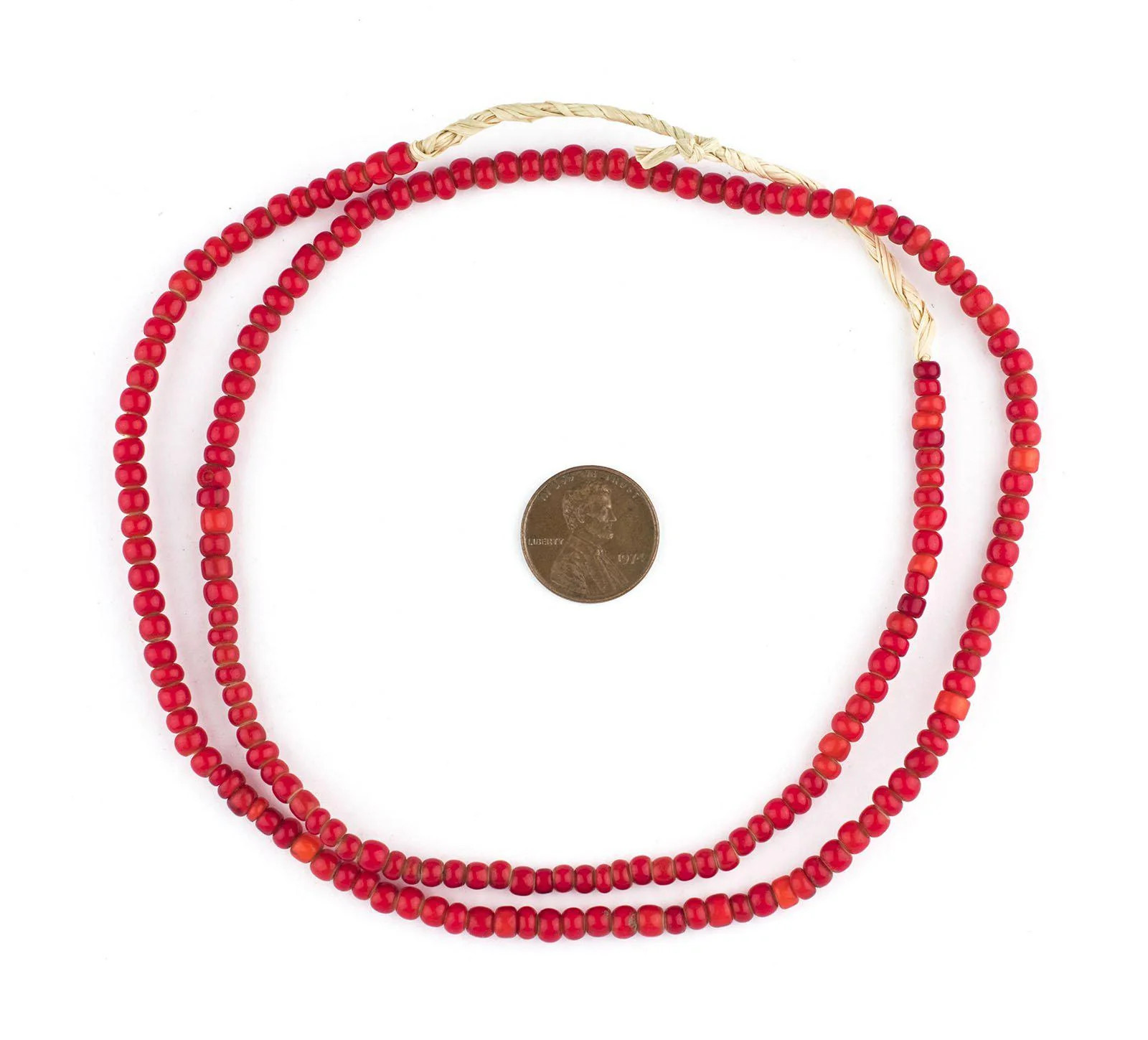 Old Ethiopian Red White Heart Beads 4mm African Round Glass 26 Inch Strand
