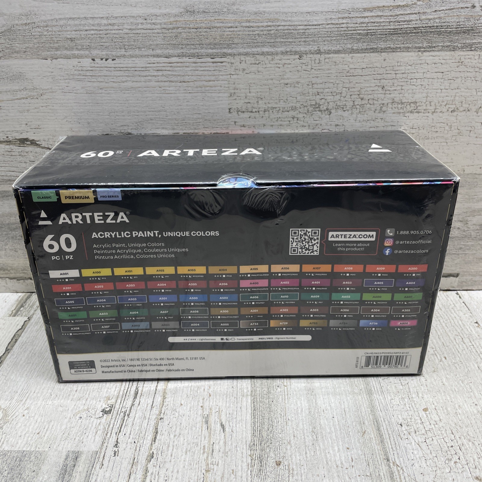 Arteza Acrylic Paint, Set of 60 Colors/Tubes (0.74 oz, 22 ml) with Storage Box