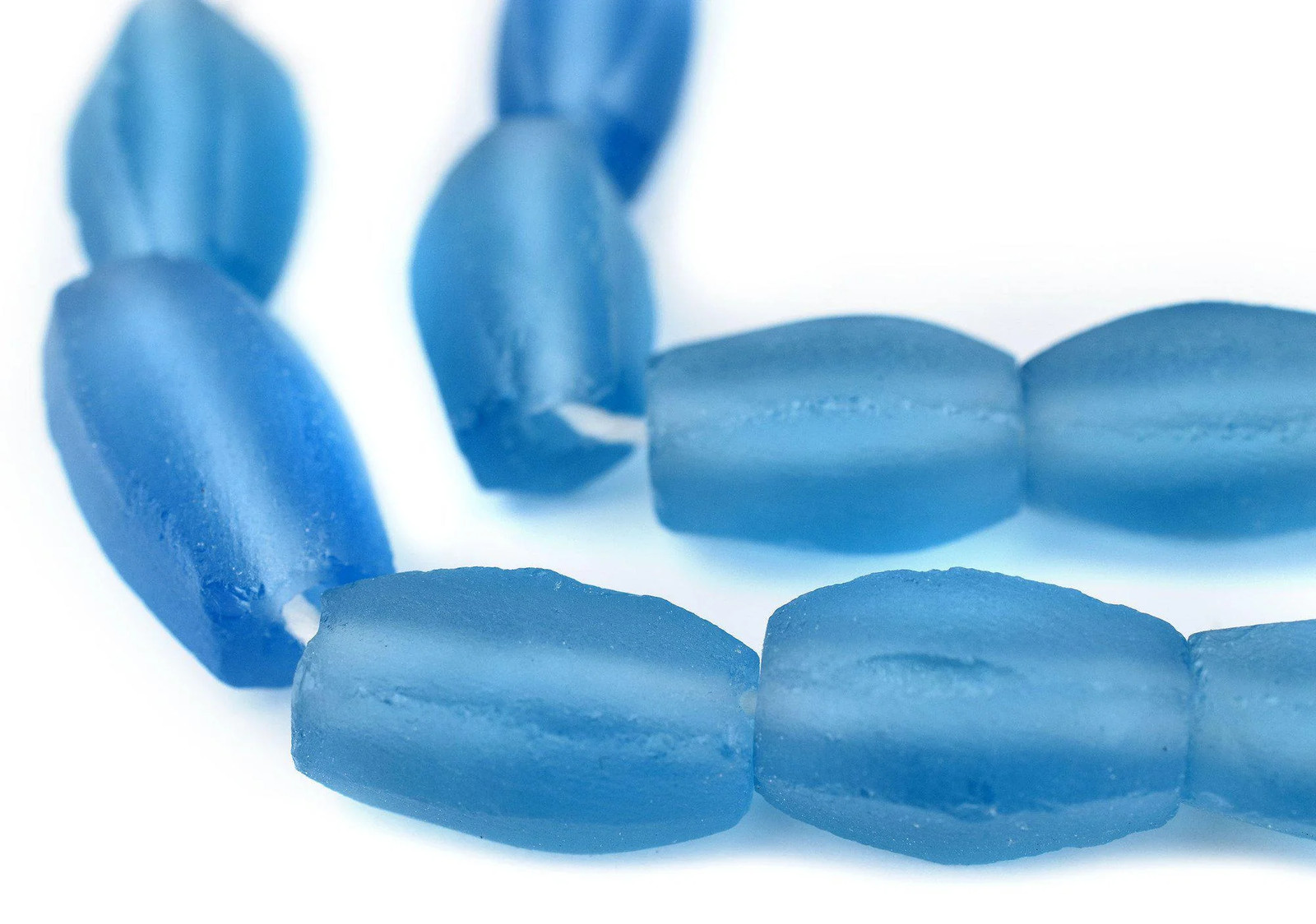 Light Blue Faceted Cylinder Java Recycled Glass Beads 20x12mm Indonesia