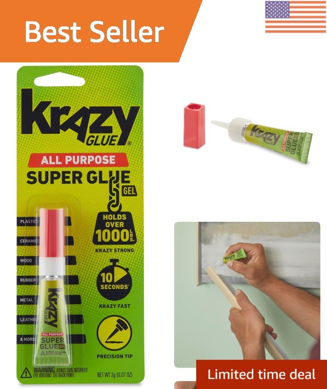 All Purpose Super Glue Gel with Precision Tip, 2g Tube, Fast Drying No-Run Ge…