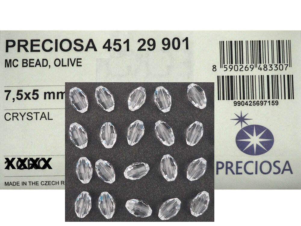 clear Crystal Preciosa Czech MC Olive Crystal Beads barrel 7.5x5mm 36pcs #5200