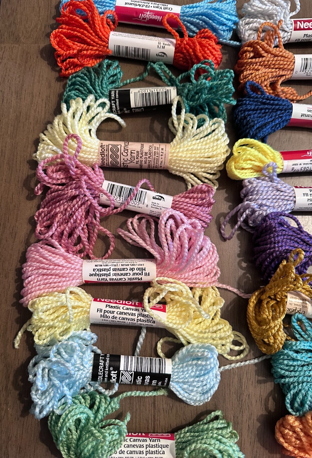 Needloft Plastic Canvas Yarn – Lot of 19 – Mixed Colors – 10 yd each.