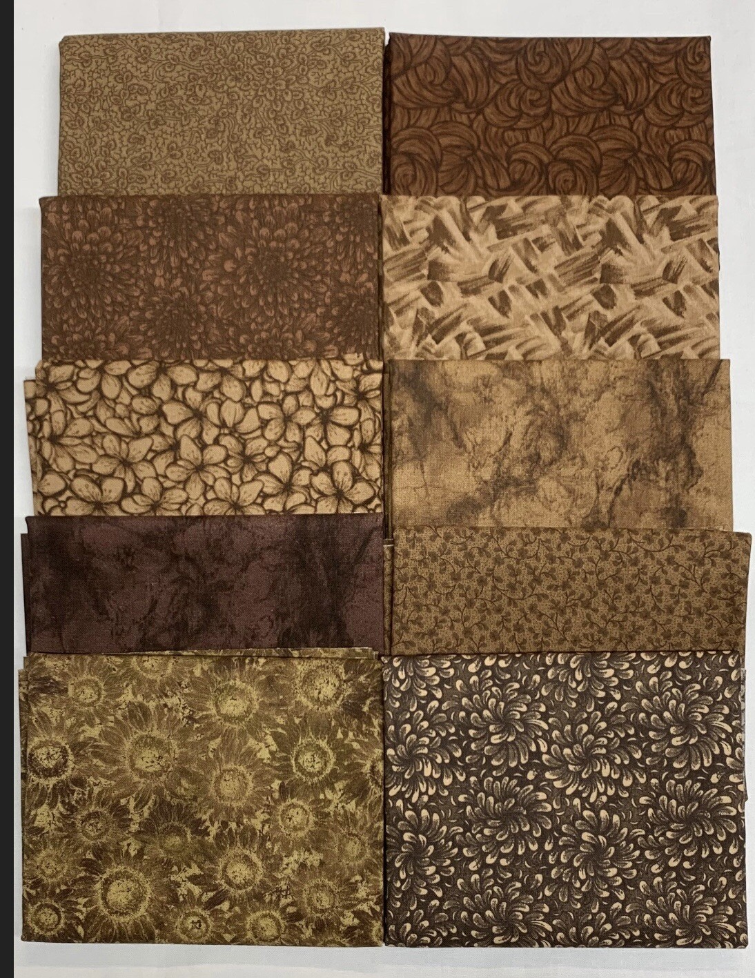 10pc Fat Quarter. Cowgirl Chocolate Brown’s. Tone on Tone Prints.