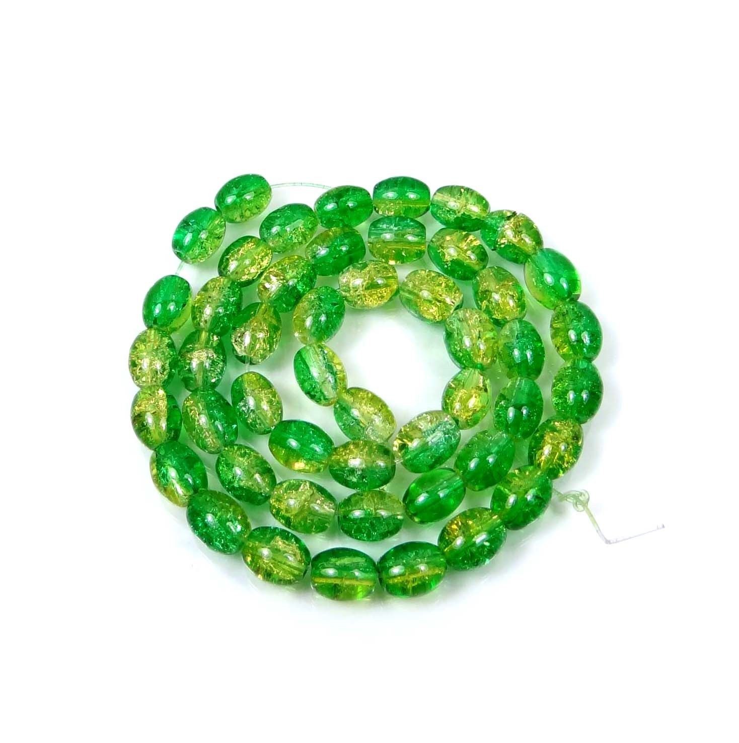 8x6mm Czech Glass Crackle Cracked Barrel Rice Beads – Green / Yellow (50) 16″
