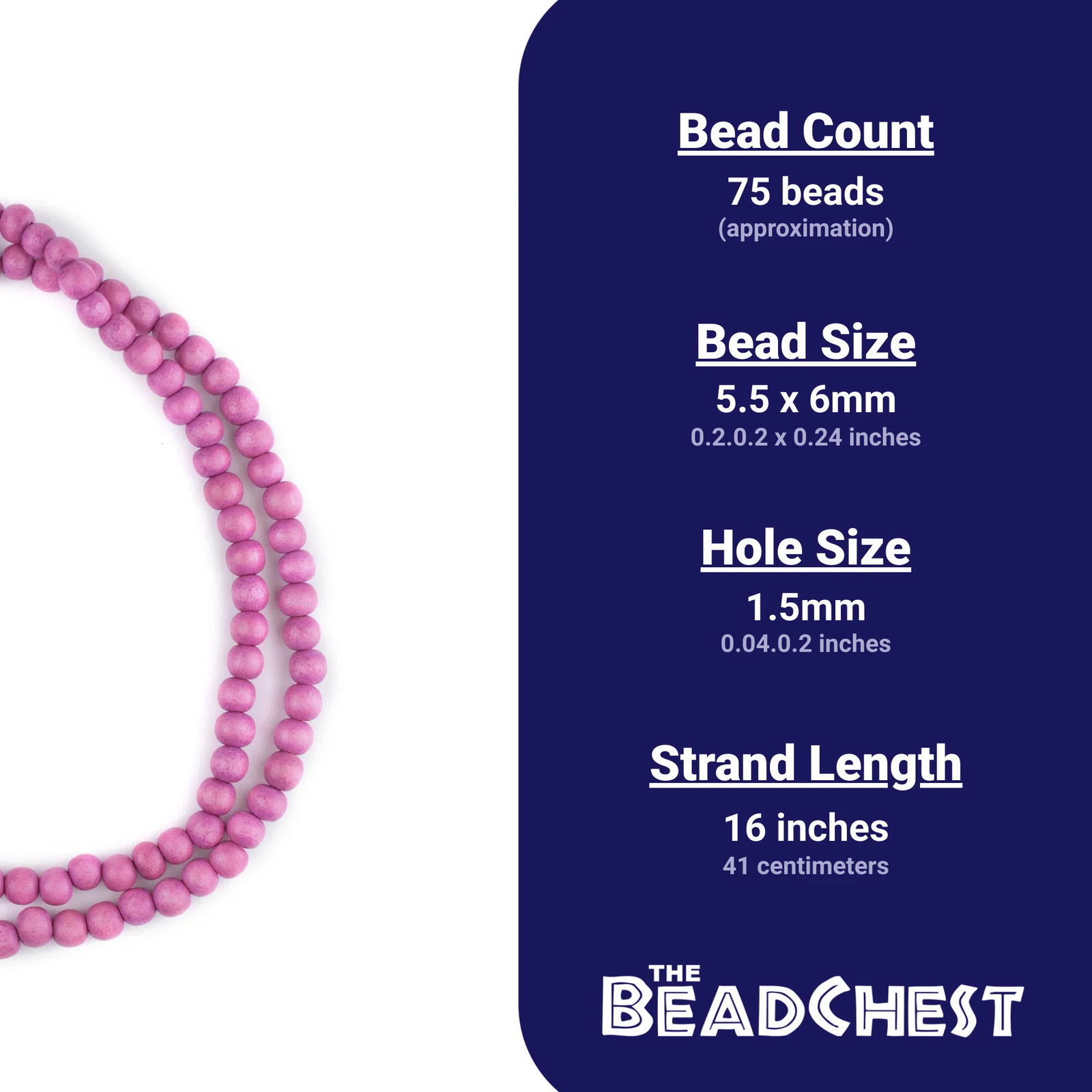 Magenta Round Natural Wood Beads 6mm Pink 16 Inch Strand