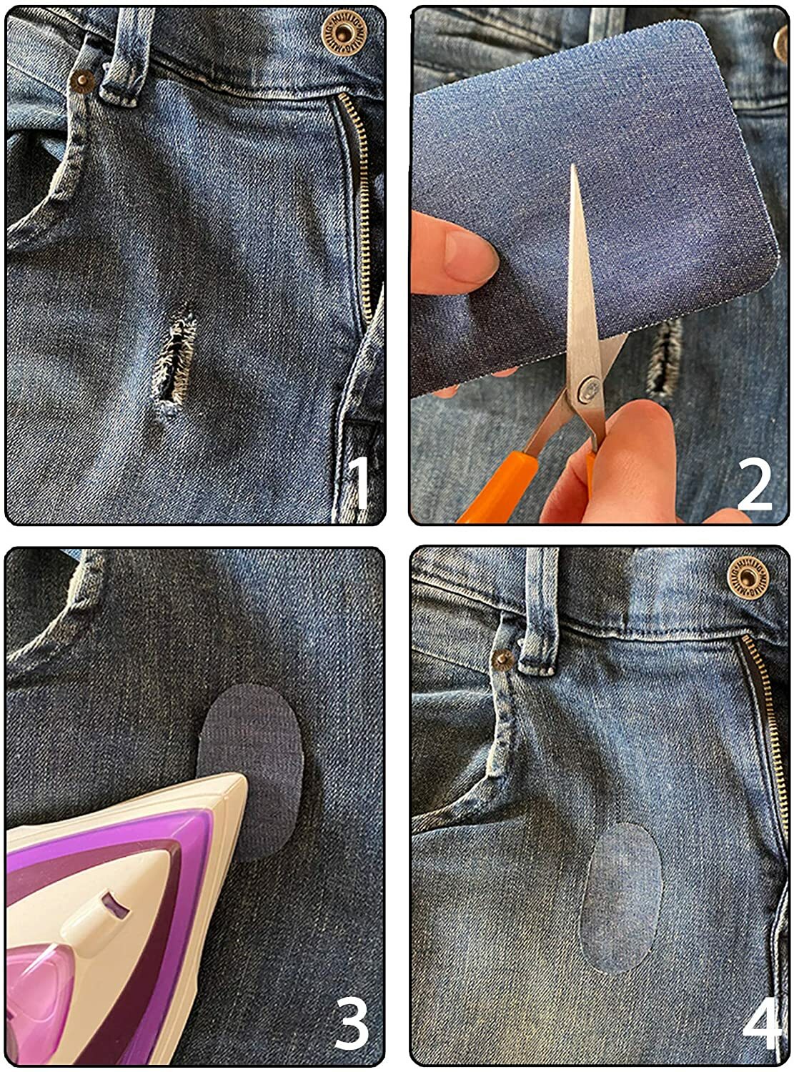 HTVRONT 20PCS DIY Iron on Denim Patches Jeans Clothing Repair Kit – 4 Colors