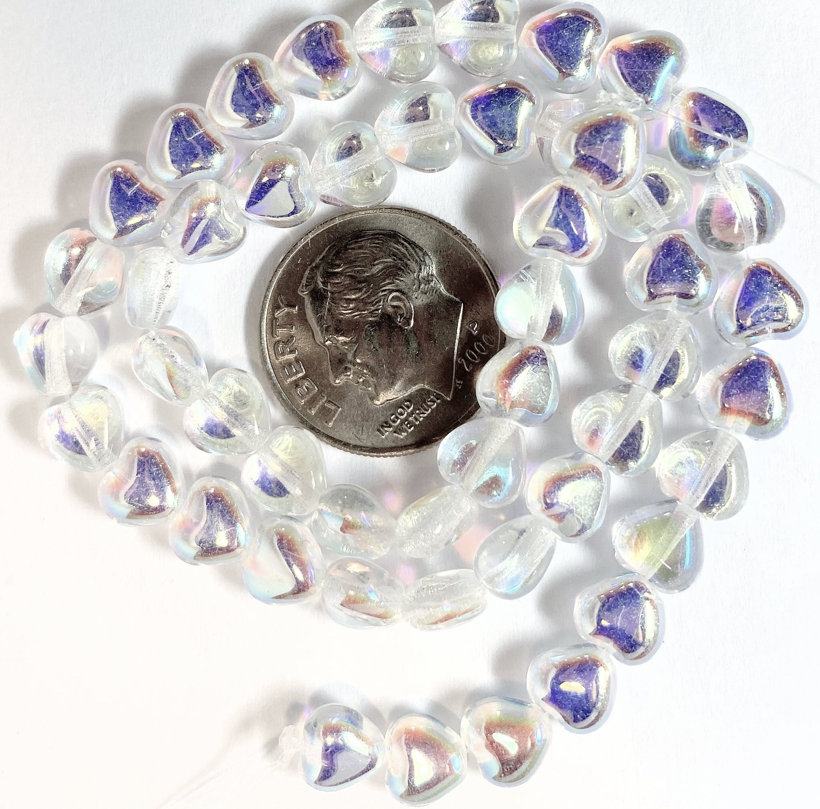 50 Aurora Borealis Crystal Czech Pressed Glass 6mm Heart Beads with 1mm Hole *