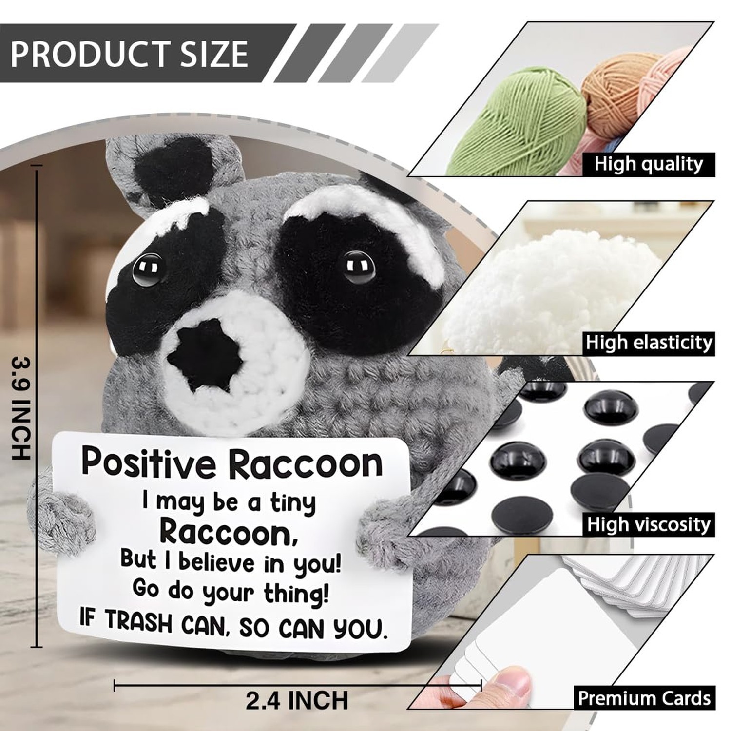 Positive Crochet Animals Raccoon Decor Emotional Supporting Raccoon Gifts for…