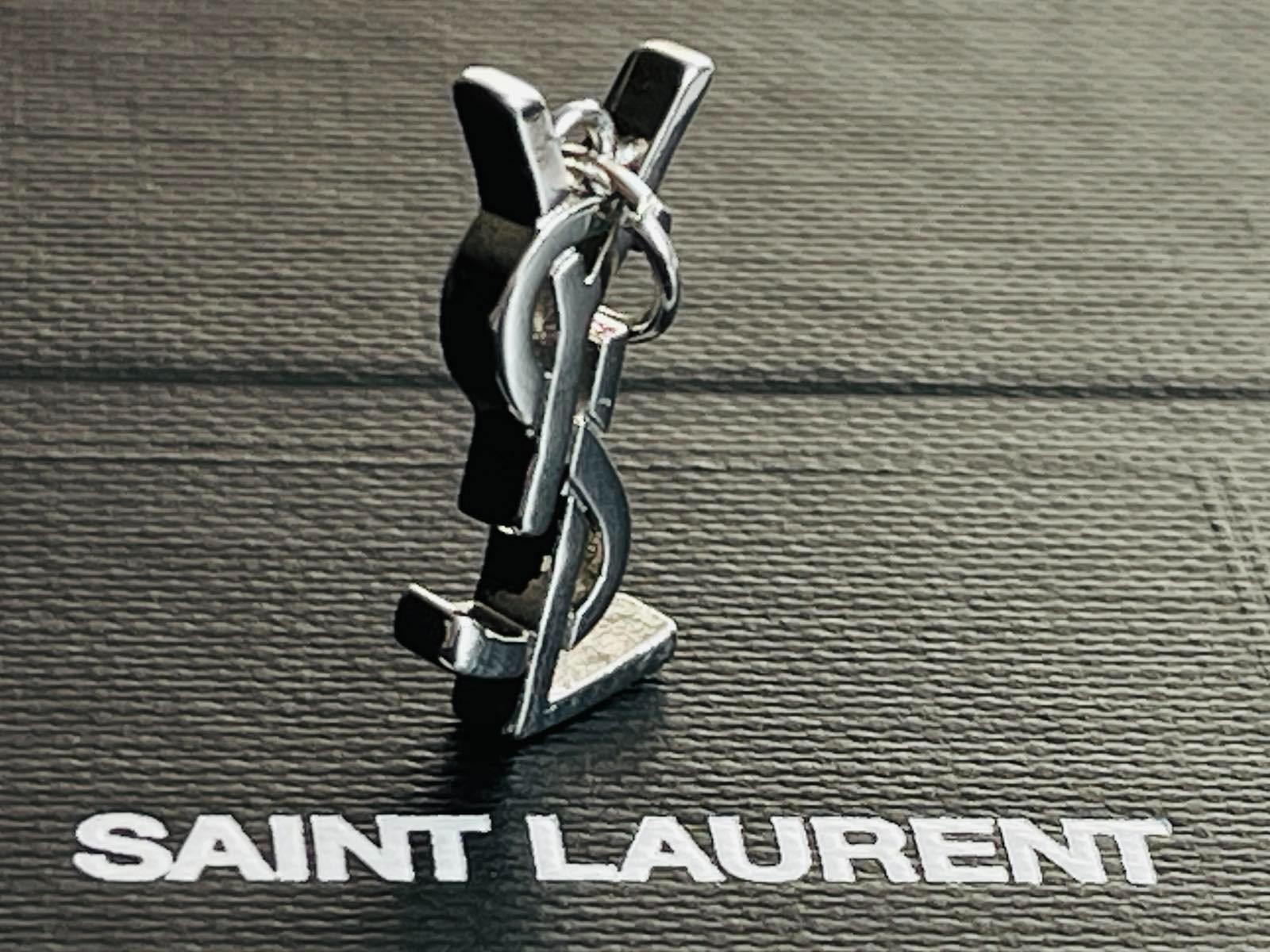 YSL charm pendant stamped zipper pull silver