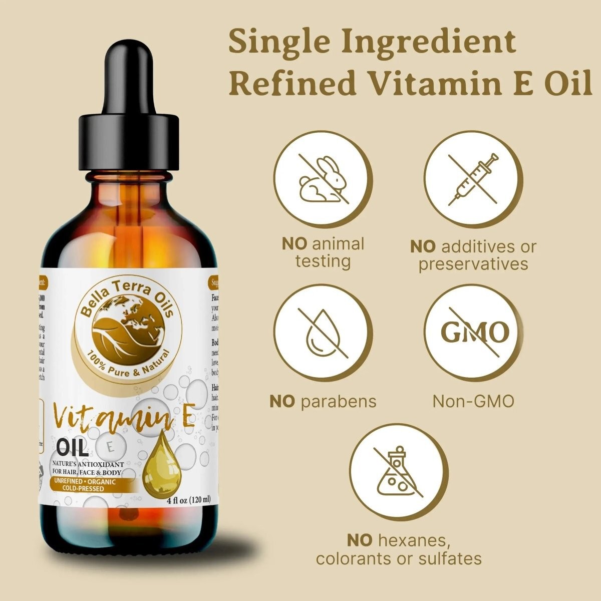 Natural Vitamin E Oil 100% Pure Skin Hair Face Anti-Aging Moisturizer