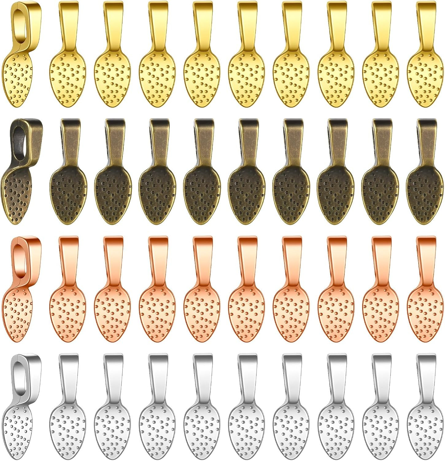 100 PCS Spoon Glue on Bails for Jewelry Making, Flat Pad Pendant Bail, 4 Colors