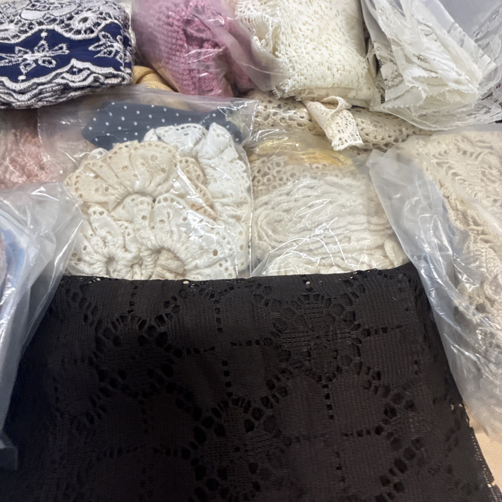 Huge Lot of Vintage Lace Crochet Ribbon Trim Edging Remnants Scraps Sewing Craft