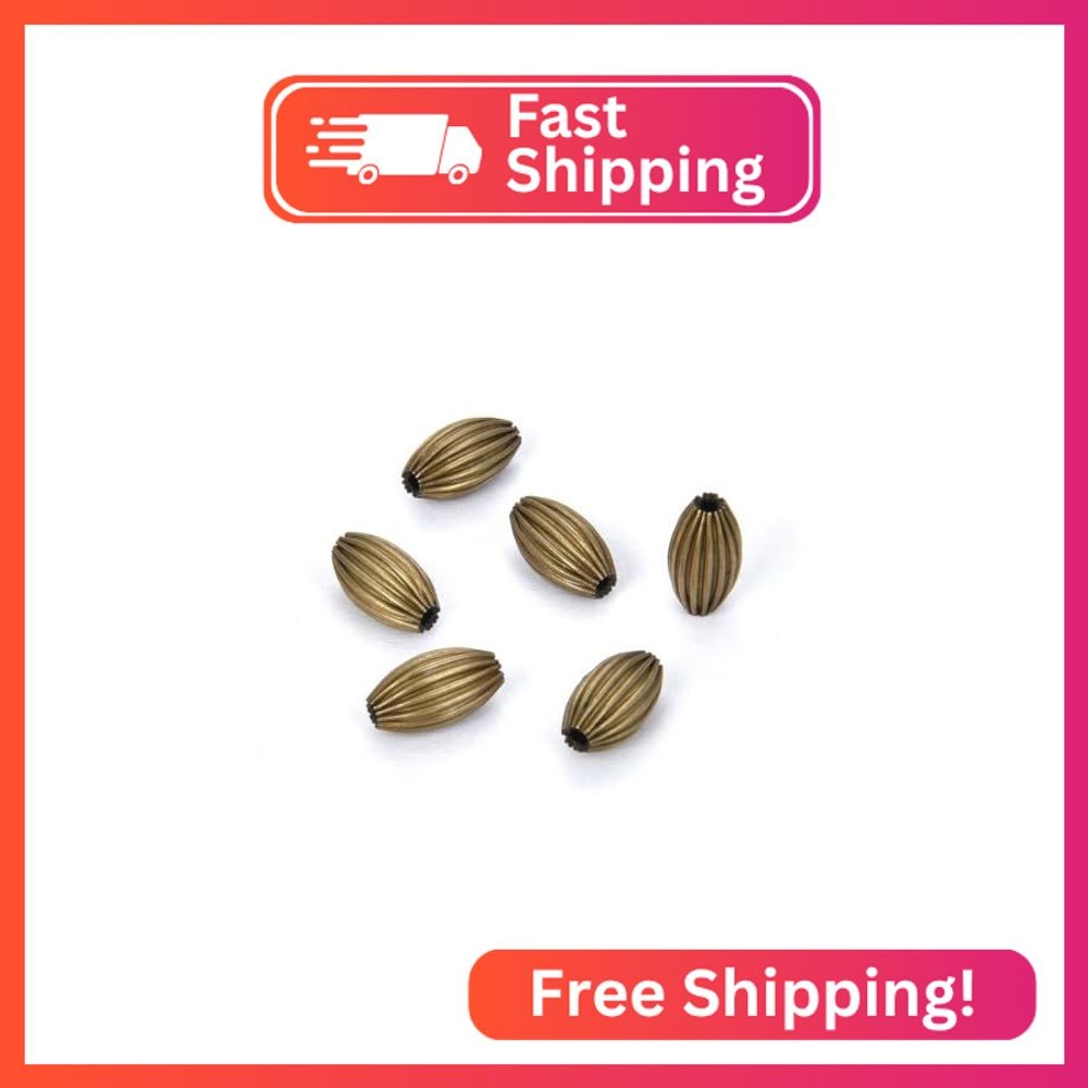 50pcs Corrugated Oval Melon Beads 10x6mm Antique Bronze Plated